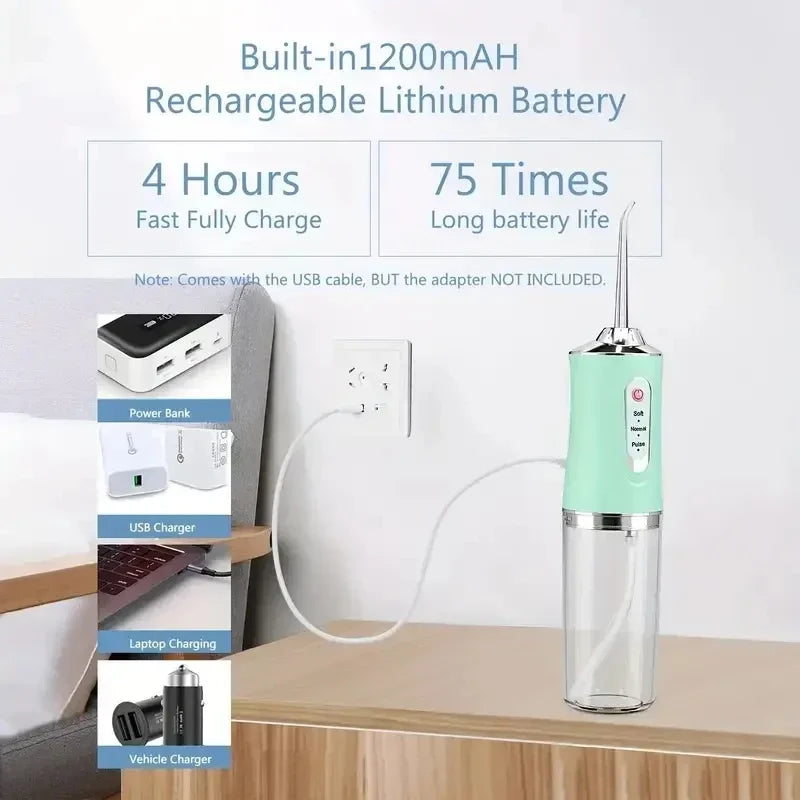 Portable Smart Electric Oral Irrigator Water Flosser 4 Jets 3 Modes Rechargeable